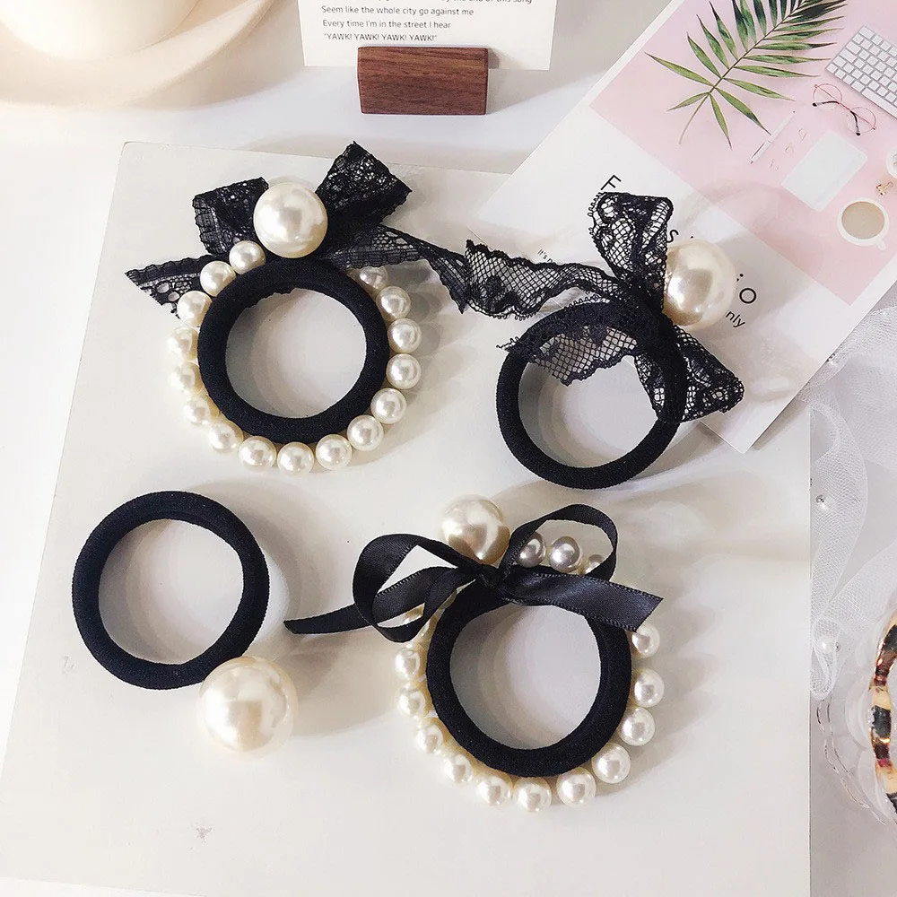 Женская кружевная резинка для волос элегантная эластичная с искусственным