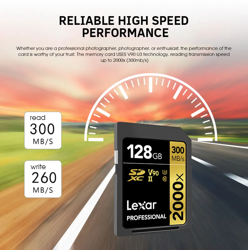 Карта SD Lexar 2000X с U3 Flash класс 10 32 ГБ 64 128 Профессиональная высокоскоростная память