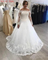 long sleeve lace appliques wedding dresses boat neck ball gown bridal dress wedding gowns vestidos de noiva 2022 suknia slubna