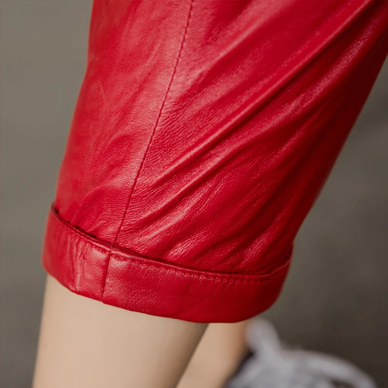 Женский однотонный комбинезон из натуральной кожи черный красный повседневный