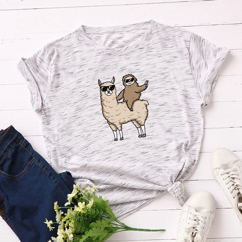 

Women T-shirts 100% Cotton S-5XL Graphic Tees Female Shirts Summer Tops Cool Llama Printed Funny T Shirt Woman Clothes