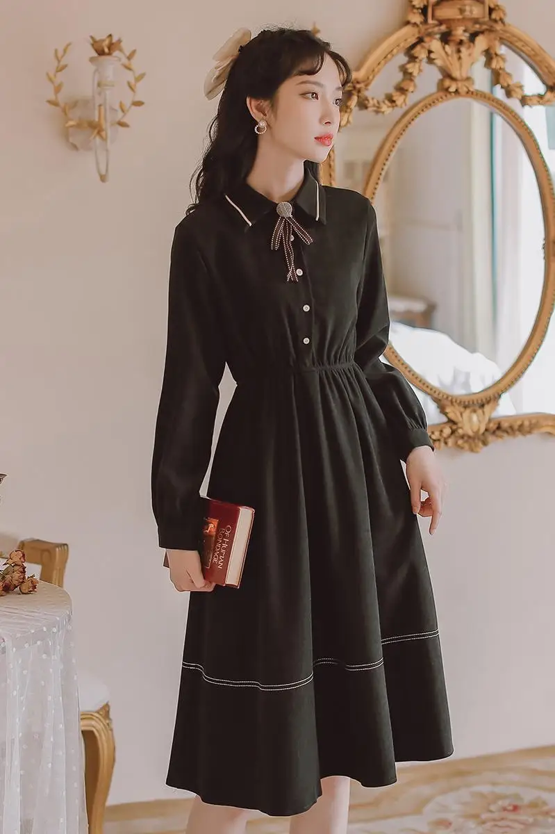 

COIGARSAM French Style Women dress Vintage Dresses Red Black y1306