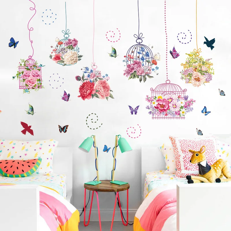 

Girl Romantic Flower + Flamingo Wall Sticker Creative Bedroom Living Room Children's Room Home Decoration Wall Sticker