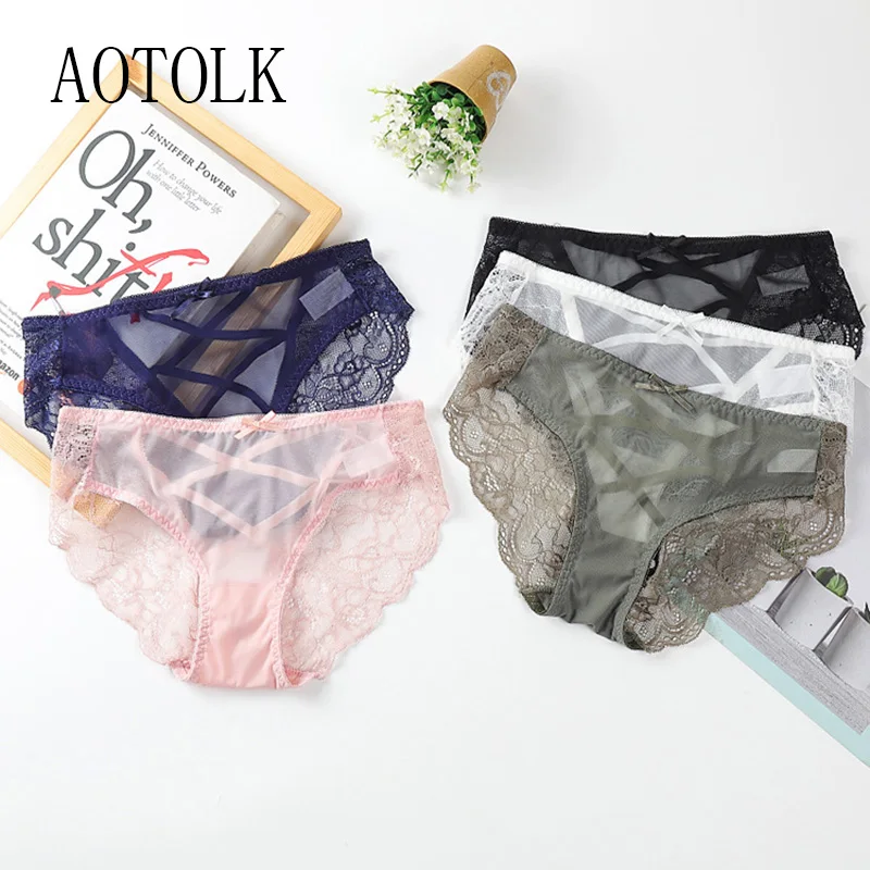 Кружевные трусики 3Pac женское сексуальное прозрачное нижнее белье с вырезами
