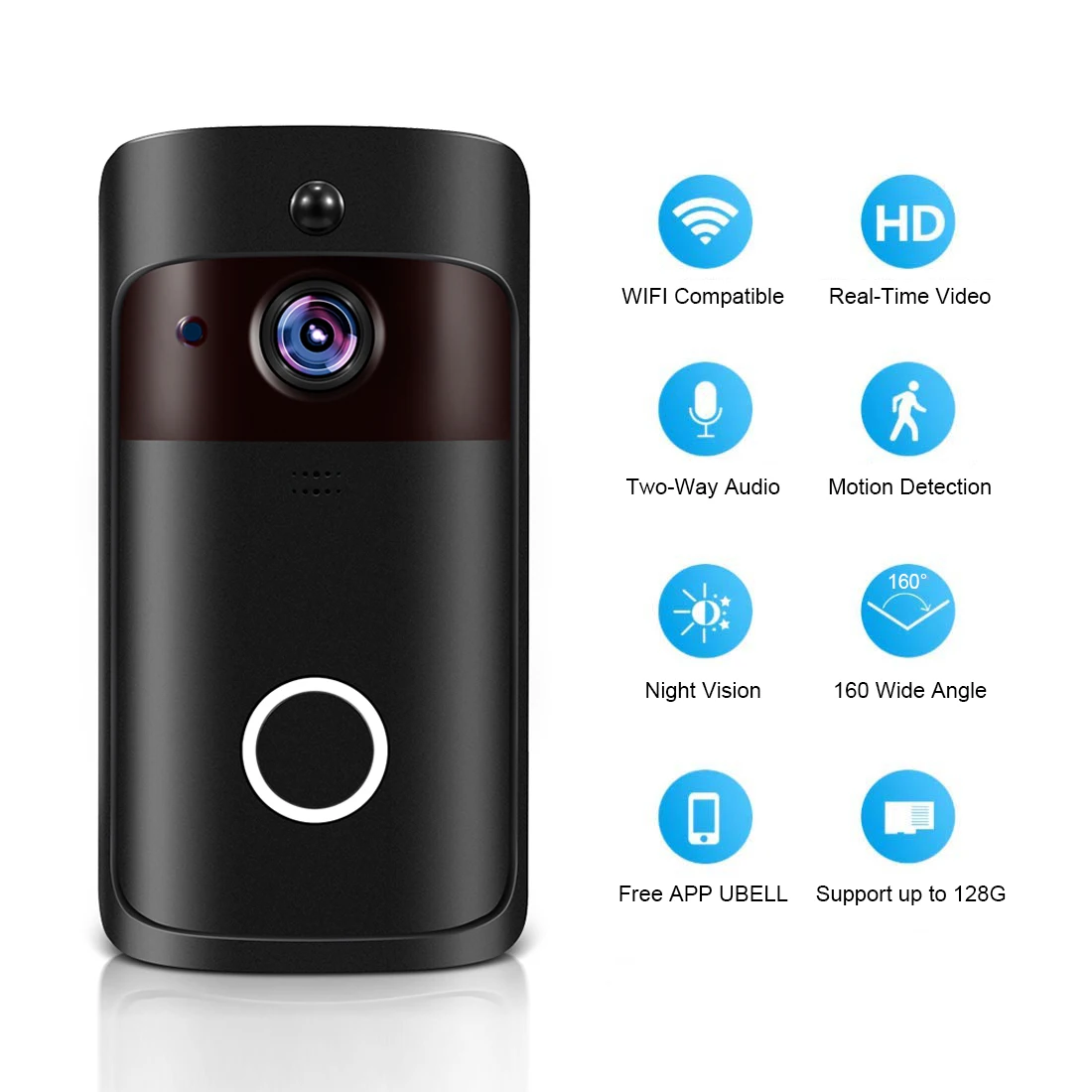 Wi-Fi, видеопереговорное устройство глазок дверной звонок, камера перезвон 1080P HD ИК Ночное видение 160 градусов Беспроводной удаленно