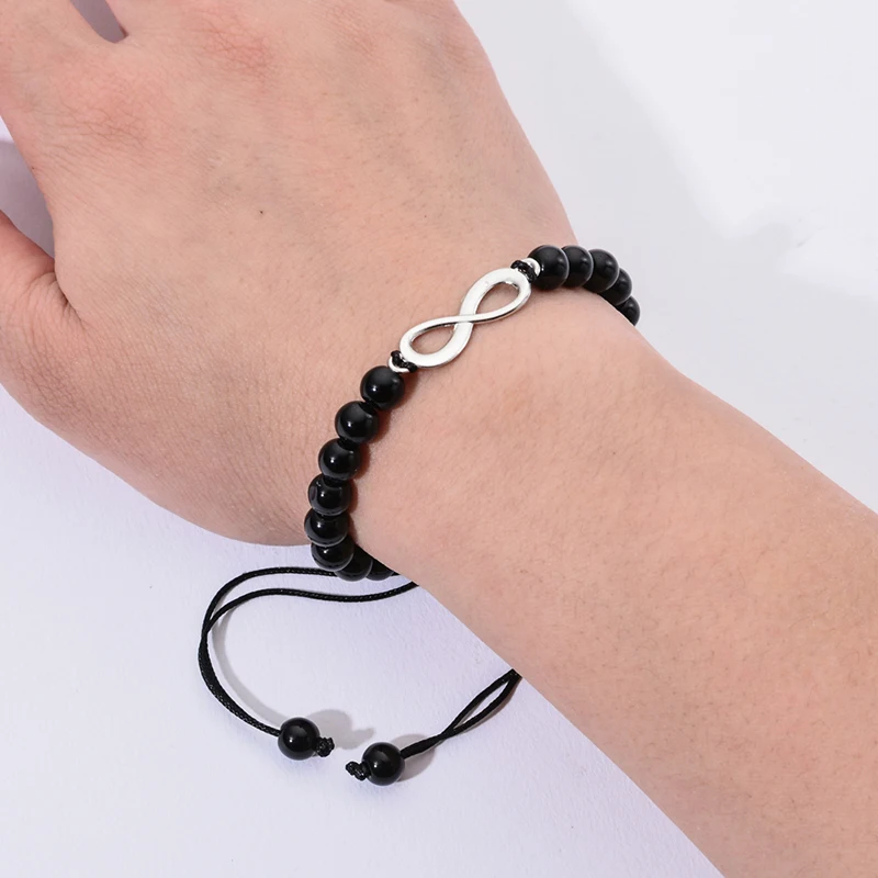 12 шт./лот Набор браслетов с черными бусинами регулируемые плетеные браслеты
