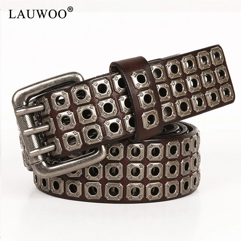 Ремень LAUWOO мужской из натуральной кожи ковбойский пояс в стиле панк тяжелый