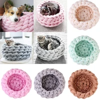 pet cat beds soft warm handmade knitting kennel mat puppy cushion dog house washable round kitty nest for small dogs sofa basket