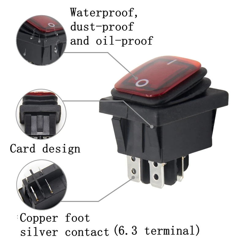 DPST IP67 ON OFF 30A/250V Heavy Duty 4 pin Sealed Waterproof T85 Auto Boat Marine Toggle Rocker Switch with LED 220V 30x22 Red |