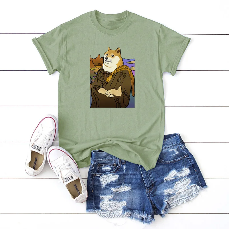 Футболка женская оверсайз с принтом в виде фотособаки и коротким