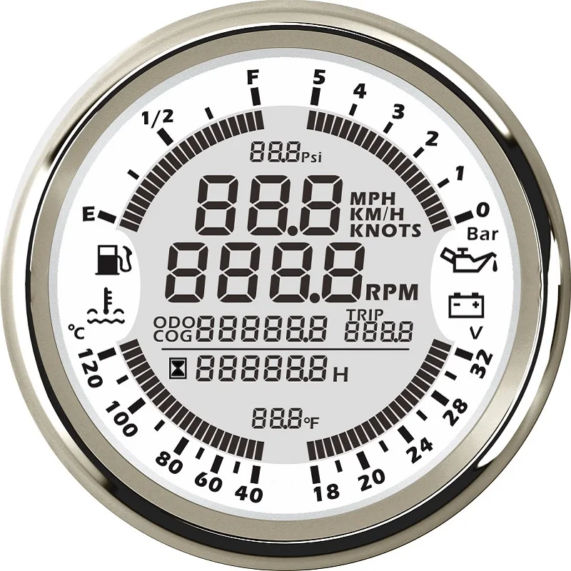 85 мм 6 в 1 Многофункциональный измеритель скорости автомобиля gps измеритель скорости Грузовик Лодка цифровой ЖК-дисплей датчик скорости узлов компас 0~ 5 бар 8 цветов - Цвет: 24V-WS