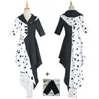 Косплей-костюм из фильма Cruella De Vil, женские пятнистые черные белые платья, перчатки, парик, аниме 101, далматинцы, вечерние НКА на Хэллоуин
