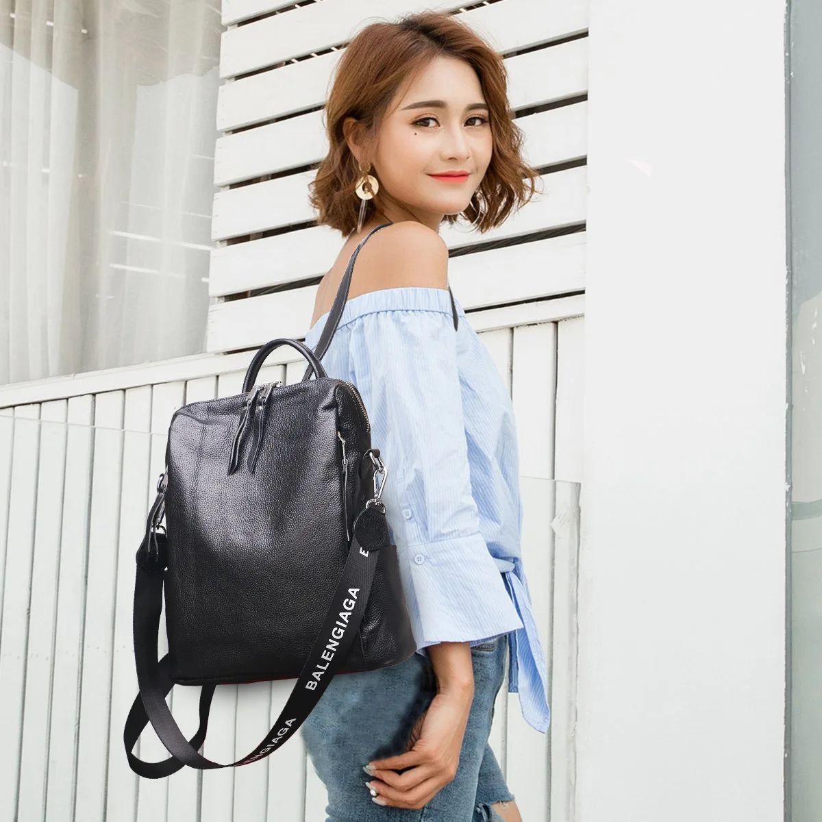 

2021 Cowhide 100% Genuine Leather Black Women Backpack Vintage Travel Bags Notebook Schoolbag For Girls Daily Holiday Knapsack
