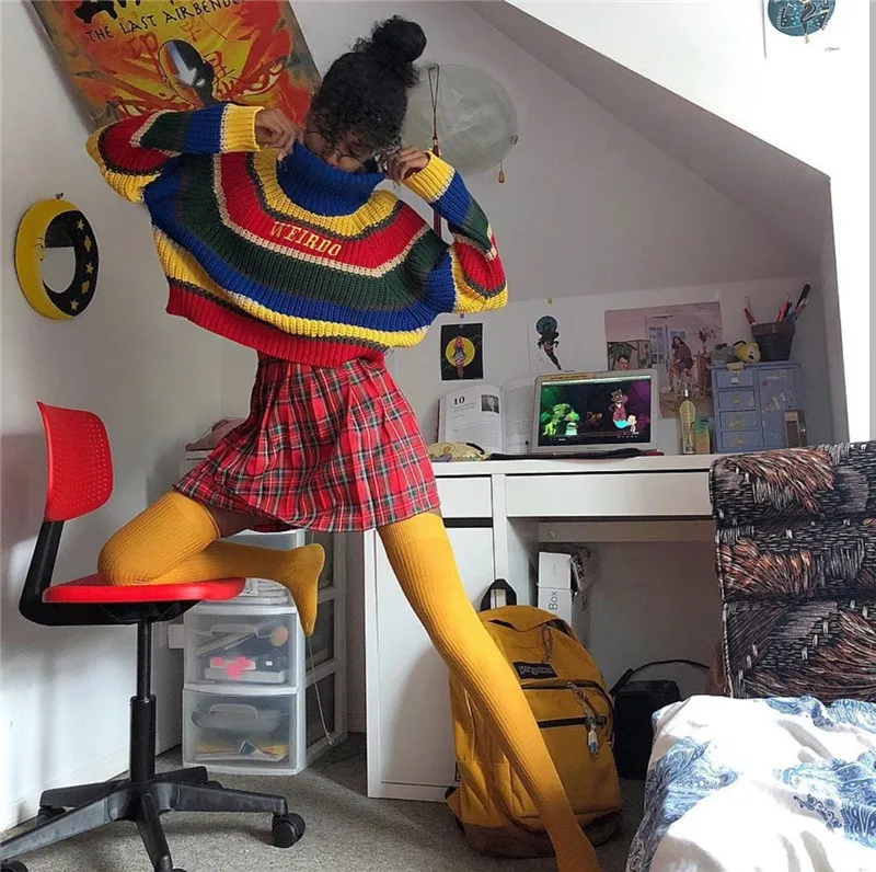 Женский полосатый свитер с высоким воротом MONMOIRA вязаный пуловер вышивкой зимний