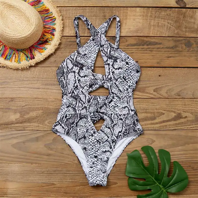 Сексуальный купальник для женщин 2020 слитный со змеиным принтом женский