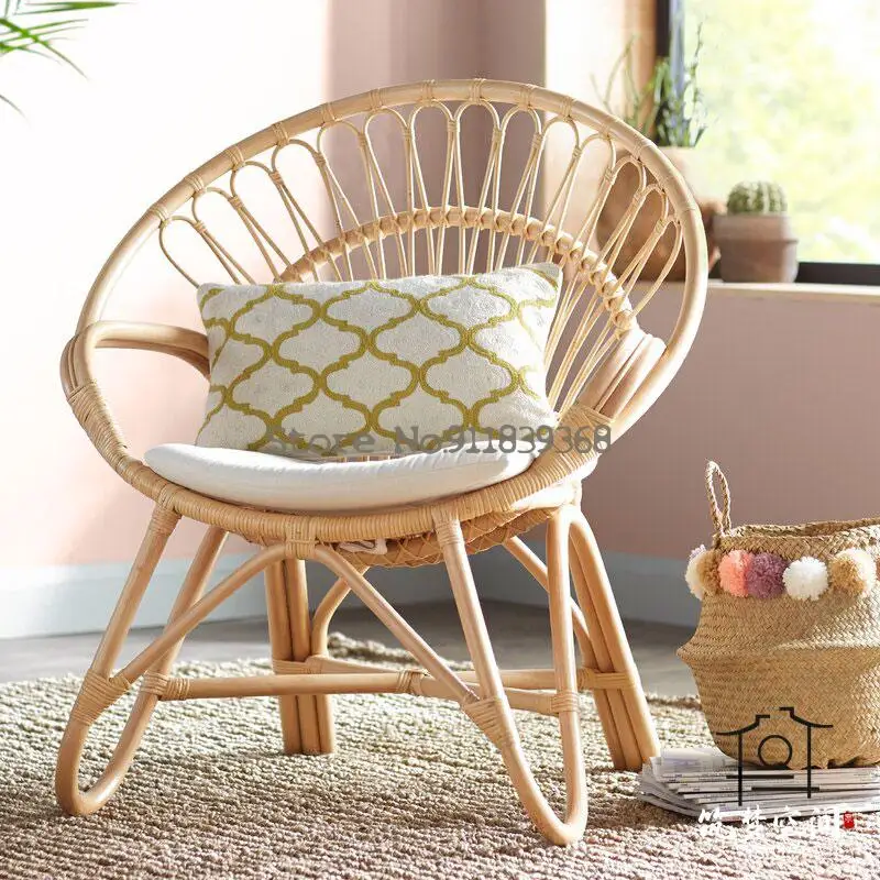 Japanese-style ins rattan single sofa chair natural real home living room lounge balcony lazy | Мебель