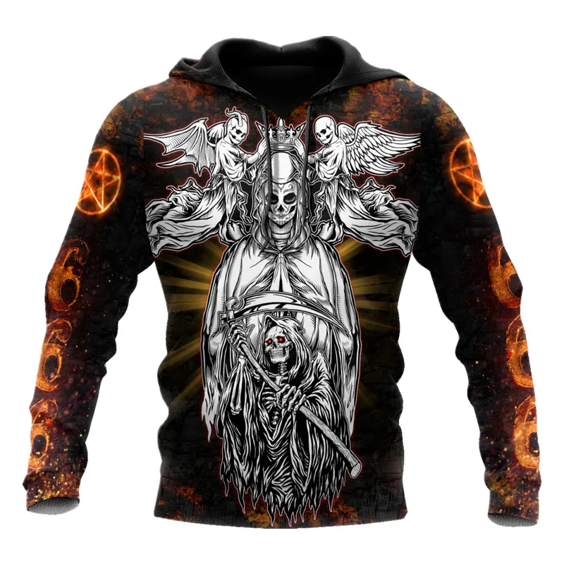

Fashionable casual men's tops skull Satan fire 3D printed autumn hoodie/sweatshirt unisex pullover zipper hoodie streetwear 160