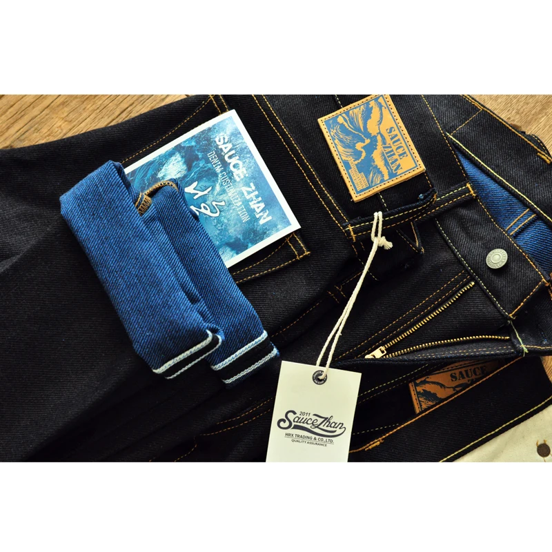 Saucezhan EX315XX Men Jeans Selvedge Denim Jeans for Men Taper Fit  Double-sided Dyeing Thick Sanforized Raw Denim  21 OZ