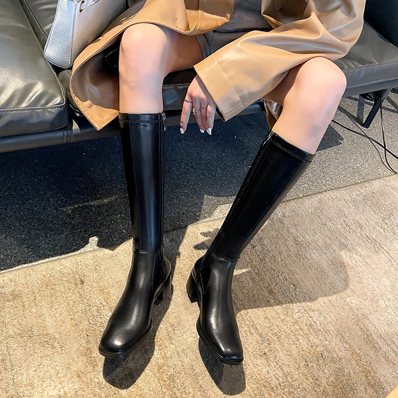 

2021 зимние модные высокие ботинки ручной работы из воловьей кожи в корейском молодежном стиле с квадратным носком