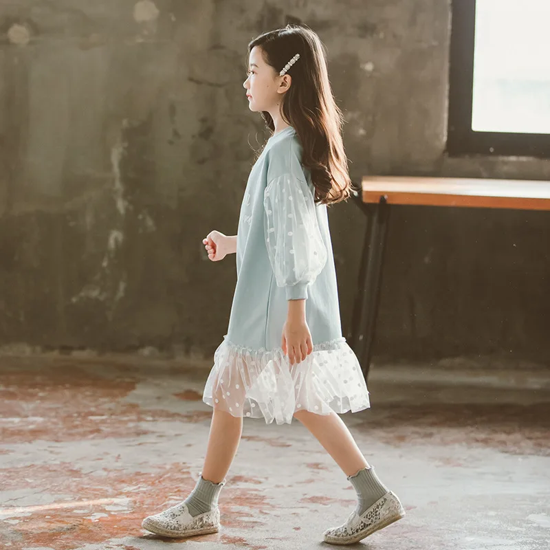 Fashion 2019 Children Girls Dresses Long Sleeve White Lace Clothes Spring Autumn Teenage Clothing Baby Dress Sweatshirt | Детская одежда