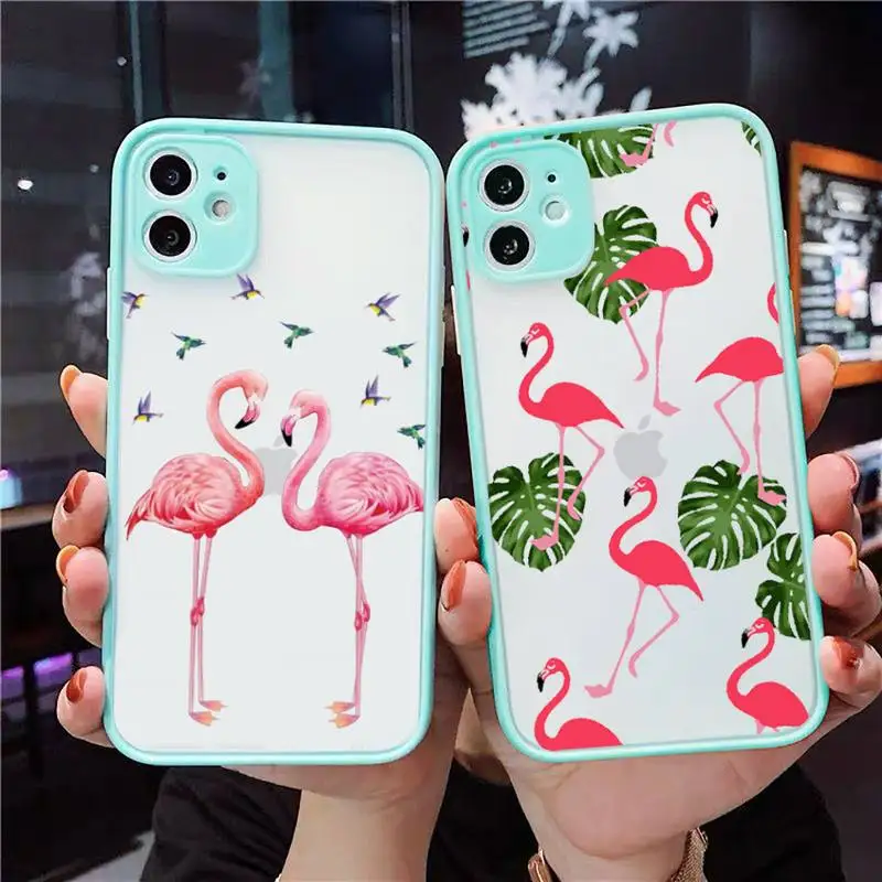 

Flamingo bird color pink animal Phone Case For iPhone 12 11 Mini Pro XR XS Max 7 8 Plus X Matte transparent blue Back Cover