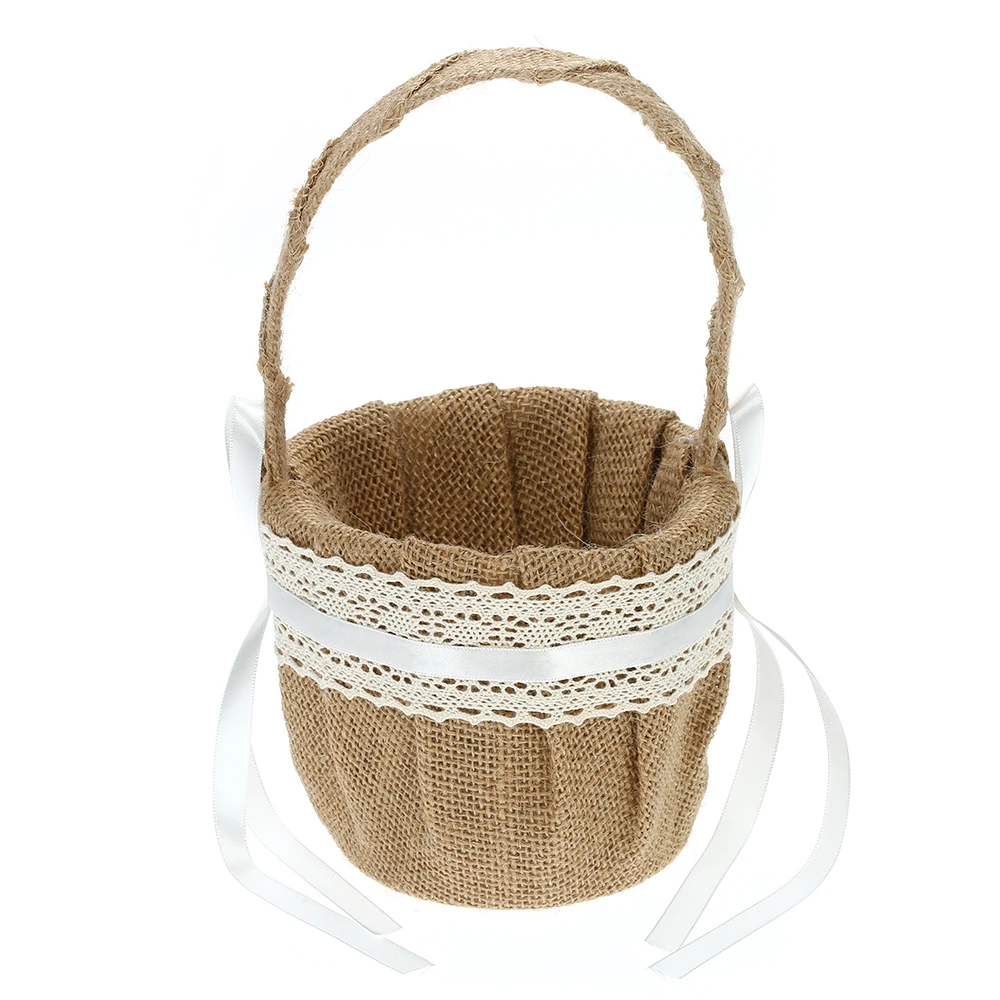 Горячая Ретро джутовая Мешковина кружевная Свадебная Цветочная корзина