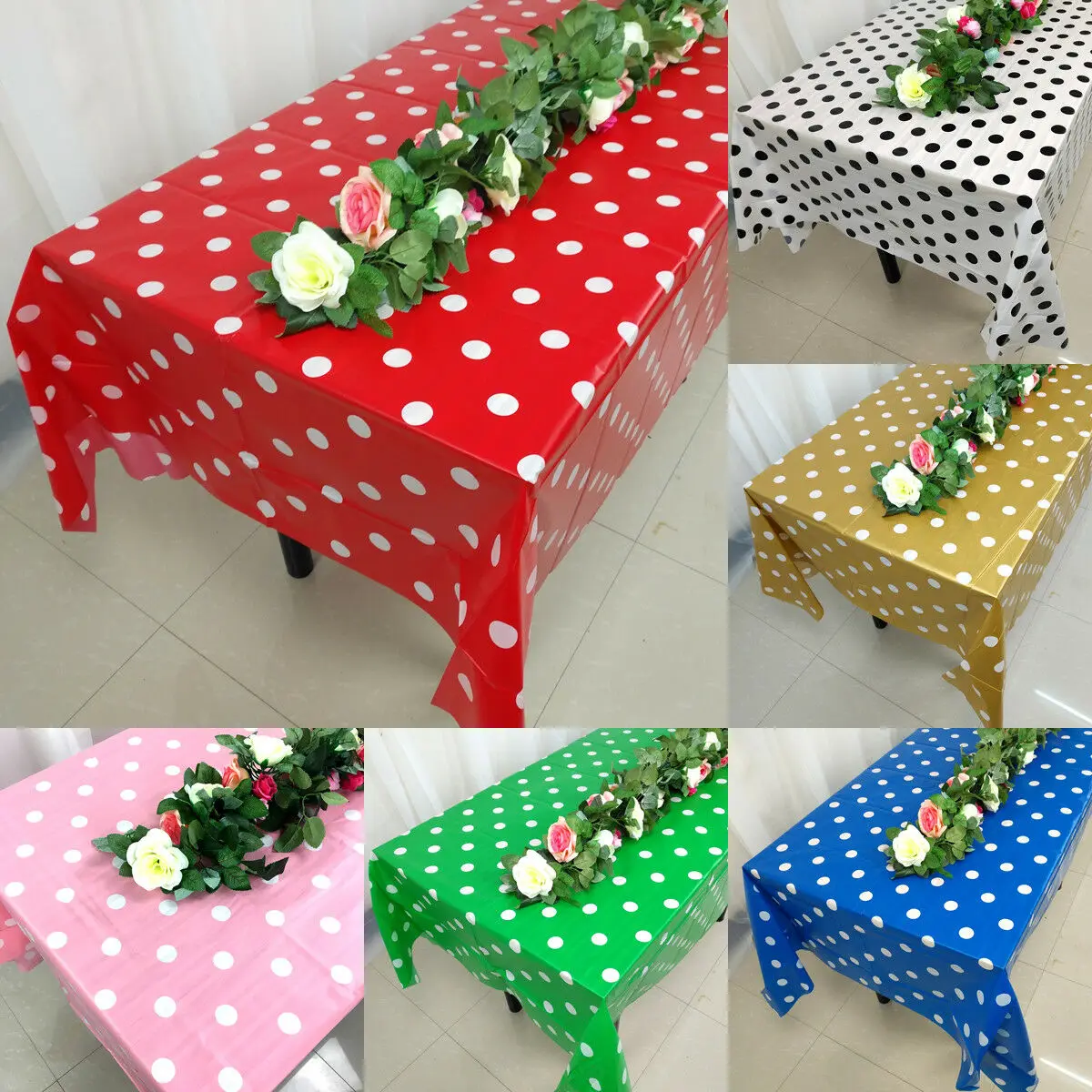 

2020 Newest Hot Large Plastic Rectangle Table Cover Cloth Wipe Clean Party Dot Tablecloths Cover