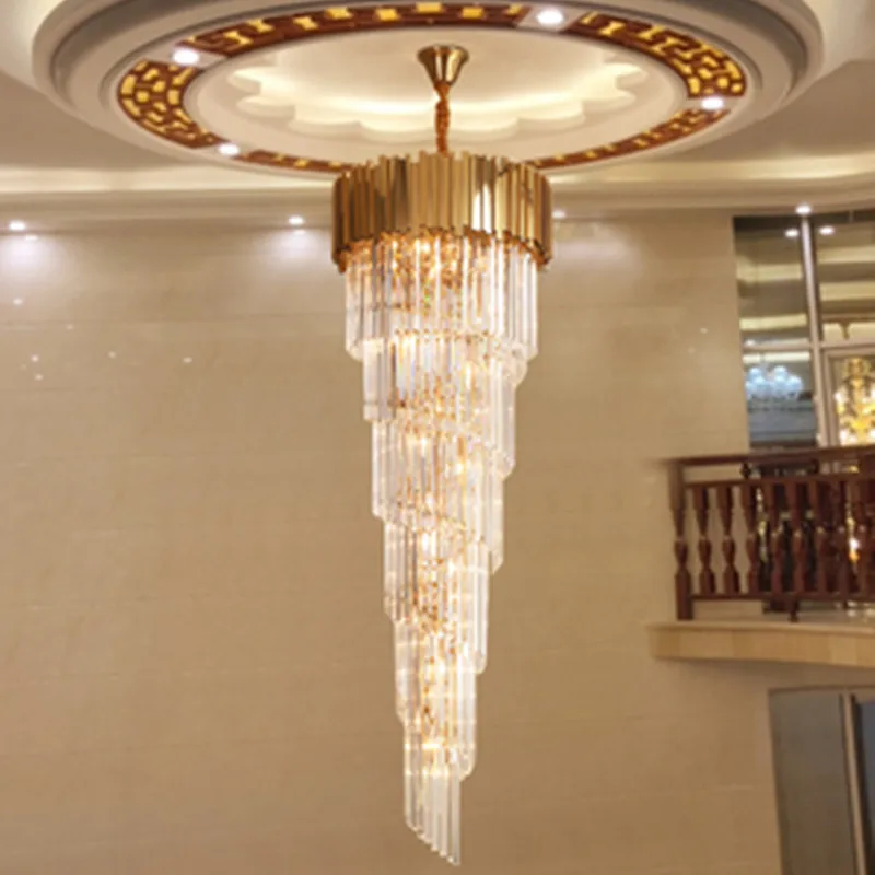 

Top Luxury Modern Chandelier Lighting For Staircase Long Gold Crystal Light Fixtures Large Hallway Indoor Stair LED Cristal Lamp