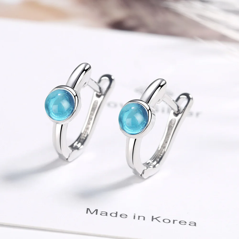 

Simple fresh Micro blue round 925 Sterling Silver Earrings For Women Gift
