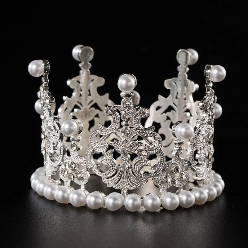 

1pcs Pearl Crown Cake Decorative Small Tiaras Crystal Pearl Princess CakeToppers Baby Headwear Decoration Ornaments