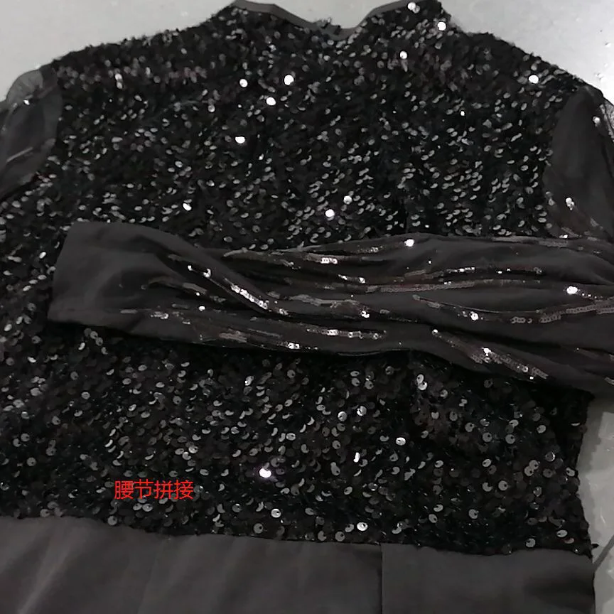 Elegant Black Sequined Jumpsuits Bodycon Long Sleeve High Waist Shinny Luxury Evening Party Night Dinner Rompers & Jumpsuits New