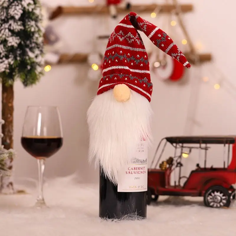 

Wine Bottle Cover Xmas Eve Snowman Resuable Christmas Hat Beard Wine Bottle Cap for Xmas Dinner Party Decor