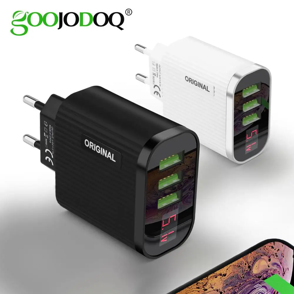 GOOJODO Цифровое зарядное устройство для телефона с 3 портами USB 3A Max умное быстрое