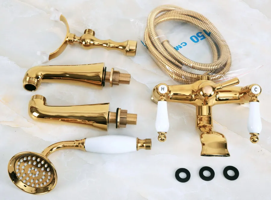 Luxury Gold Color Brass Deck Mounted Bathroom Clawfoot Bathtub Mixer Tap With Hand Shower Head Bath &amp Faucet Lna140 | Обустройство