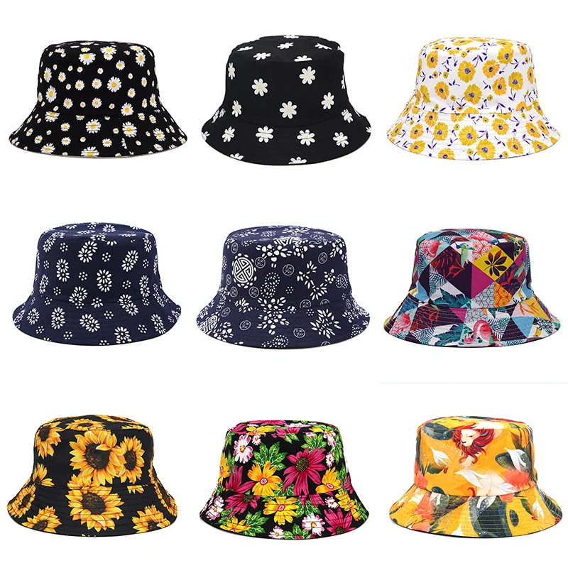 Двусторонняя Панама из хлопка с цветочным принтом от солнца для мужчин и женщин |