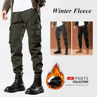 mens winter fleece cargo pants casual warm oversized army pants multifunctional combat trousers street culture hip hop pants