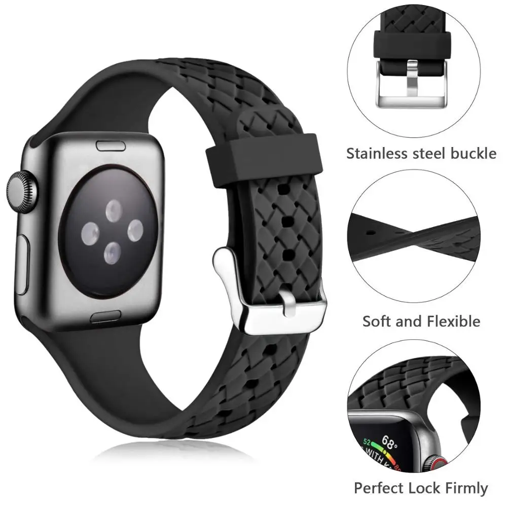 Силиконовый ремешок для Applewatch 5 4 3 квадратная пряжка тканый узор силиконовый