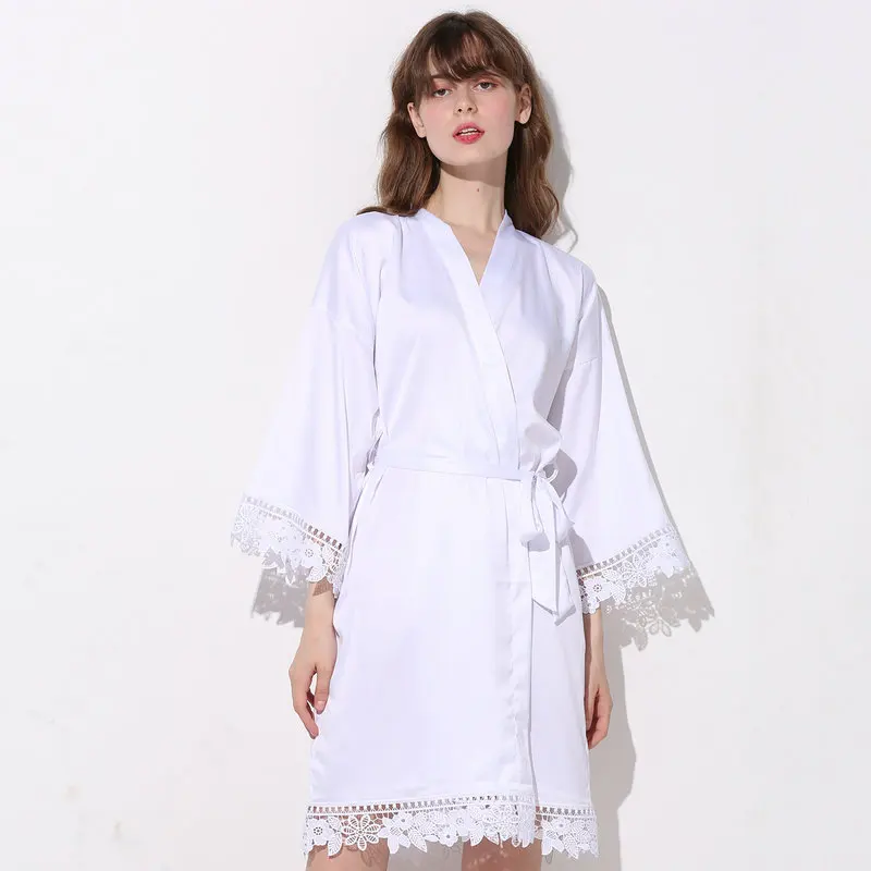Matt Satin Bride Bridesmaid Robe Lace robe Bridal Robes Wedding Party Gift Gown Bathrobe Women Sleepwear