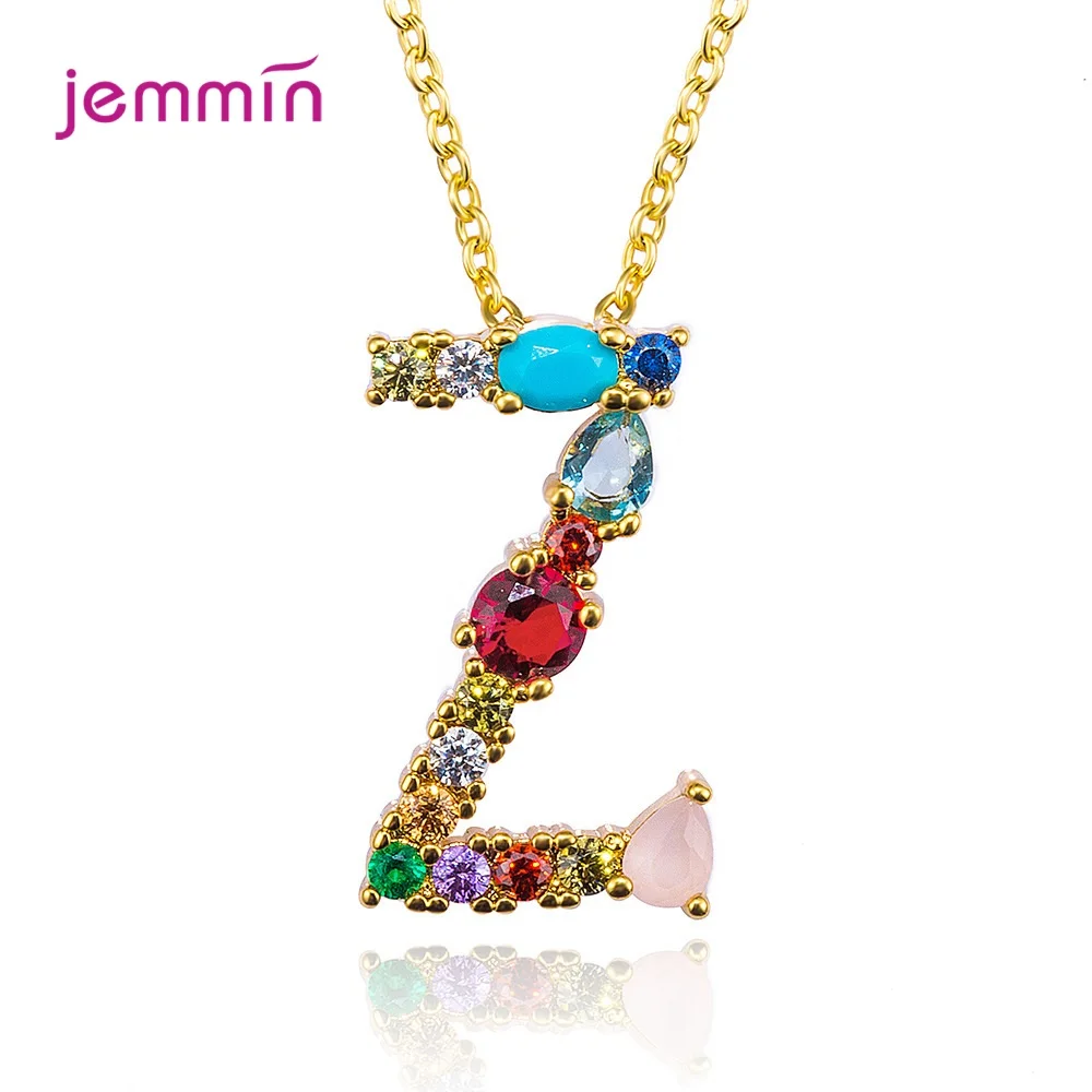 Радужное Новое модное золотое ожерелье с 26 буквами микро CZ кубический цирконий AZ