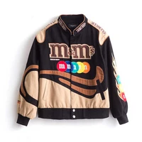 women embroidery harajuku oversize coat patchwork big m letter bomber jackets hip hop autumn long sleeve female jacket outwear