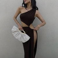 classy split party dresses female 2022 summer sexy backless cut out gown clothes chic sleeveless maxi two piece set clubwear