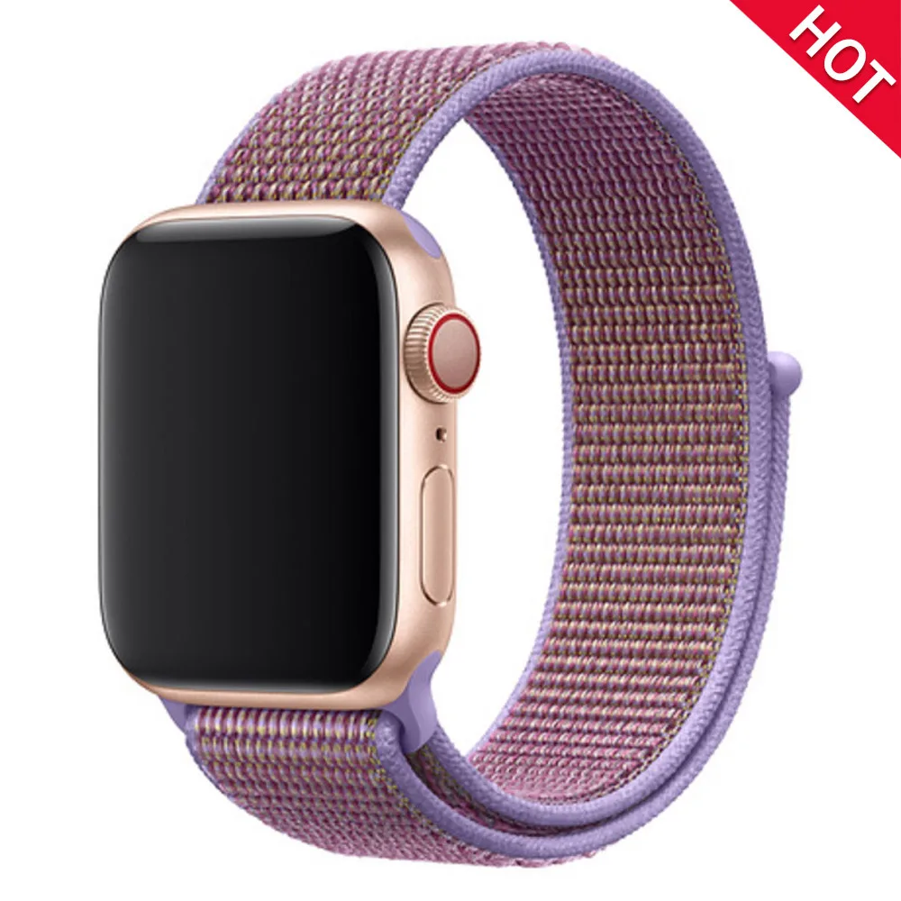 Band For Apple Watch Series 5 4 3 2 1 38MM 42MM watchband Breathable Nylon Strap Sport Loop for iwatch Bracelet 40MM 44MM - Band Color: lilac