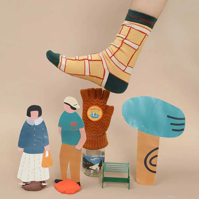 Осенне зимние модные Жаккардовые Носки с рисунком в стиле Харадзюку