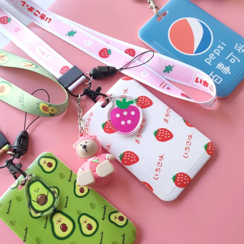 

1pc Creative Cute Women ID Credit Card Holders Girl Students Bus Card Case Lanyard Female Visit Door Identity Badge Cards Cover