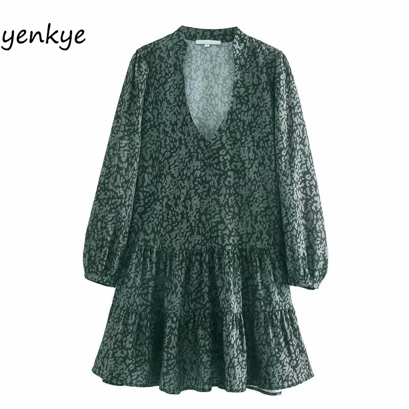 Женское винтажное мини-платье с принтом Повседневное платье v-образным вырезом и