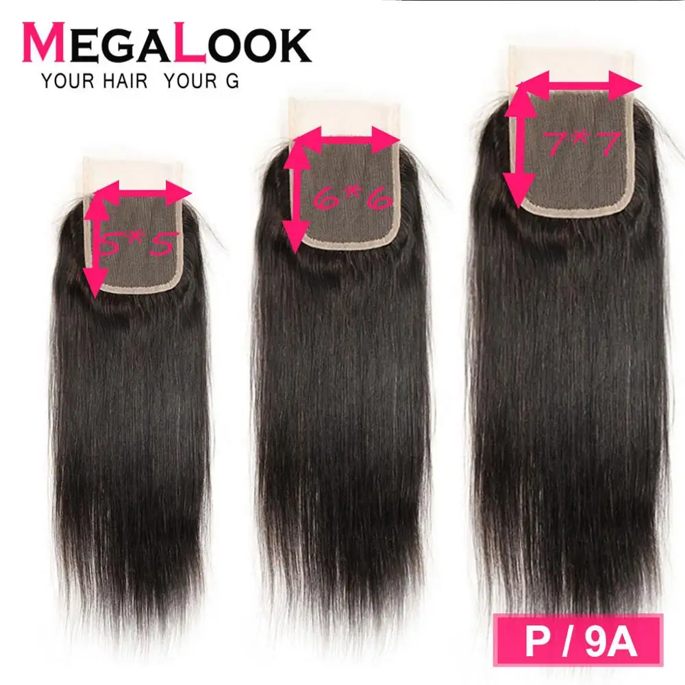 Прямое Закрытие человеческих волос 5х5 закрытие шнурка малайзийский P/9A Megalook