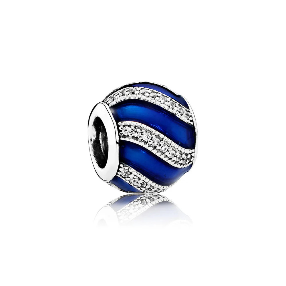 

Fashion 925 Sterling Silver Beads Charm Globe Gold Blue Color Round Shape For Women Diy Pandora Charm Bracelet Necklace