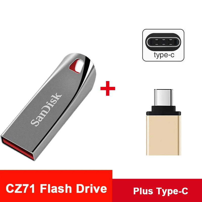 CZ71 plus Type-C SanDisk usb флешка cle usb флеш-накопитель флэш-накопитель 64 ГБ 32 ГБ Флешка карта памяти 16 Гб otg флеш-накопитель с lightning для iphone iPod диск на ключ флешки карта памяти презервативы флеш накопитель юсб флешка - Цвет: CZ71 plus Type-C