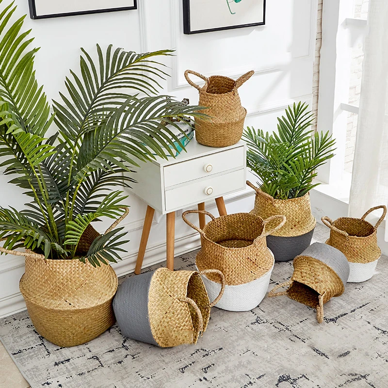 

Большая ваза GIEMZA, сушеные цветы, ручная плетеная корзина, цветочный горшок, богемный пол, складная соломенная сумка, 1 шт. ручная вязка