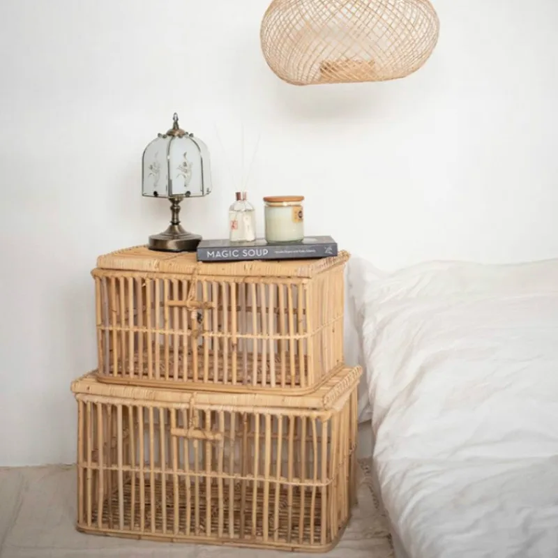 

Fashion Rectangular rattan storage basket with lid Shelf baskets Hand-woven debris storage box organizer kitchen basket